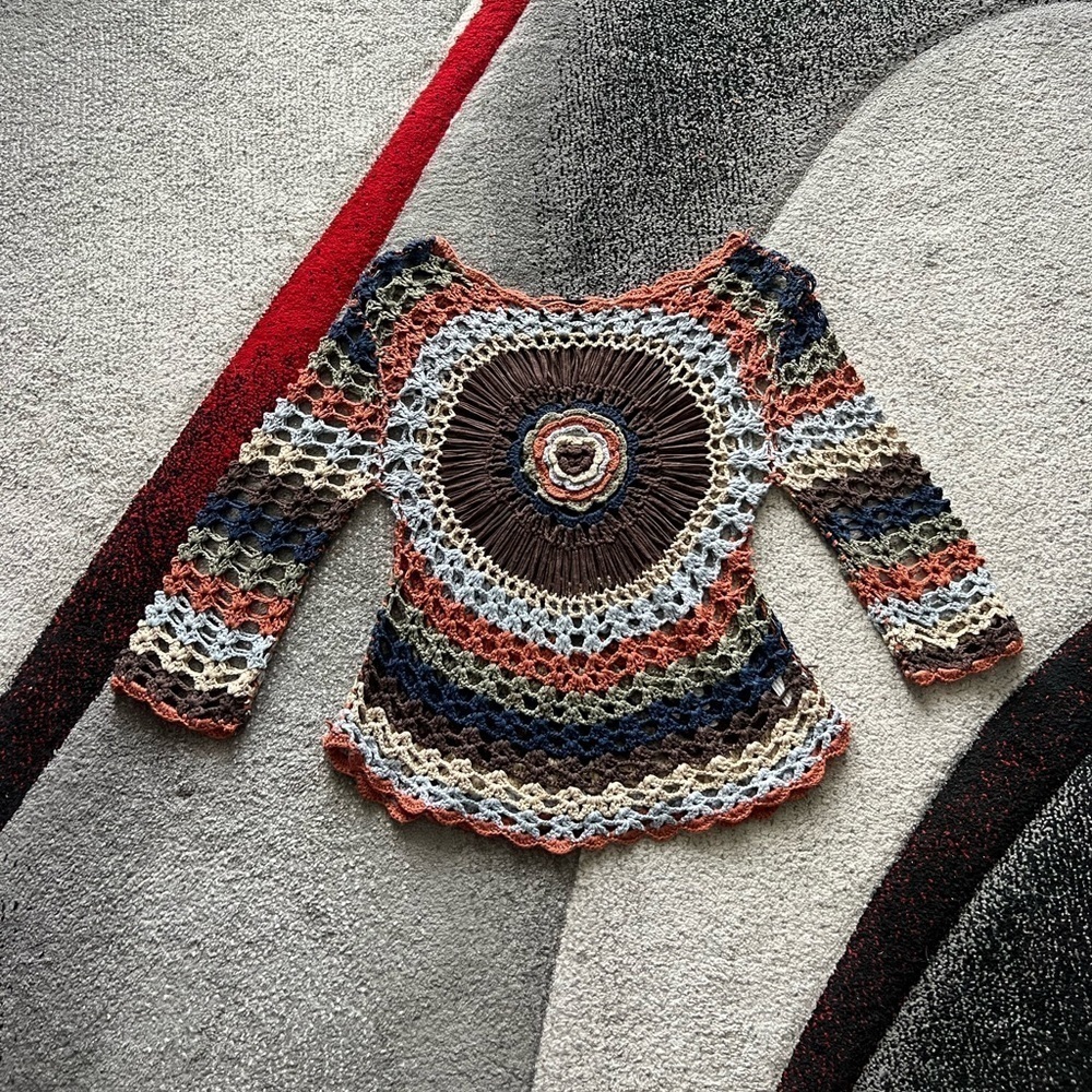 Together Apparel Boho Hippie Crochet Knit Colorful Top